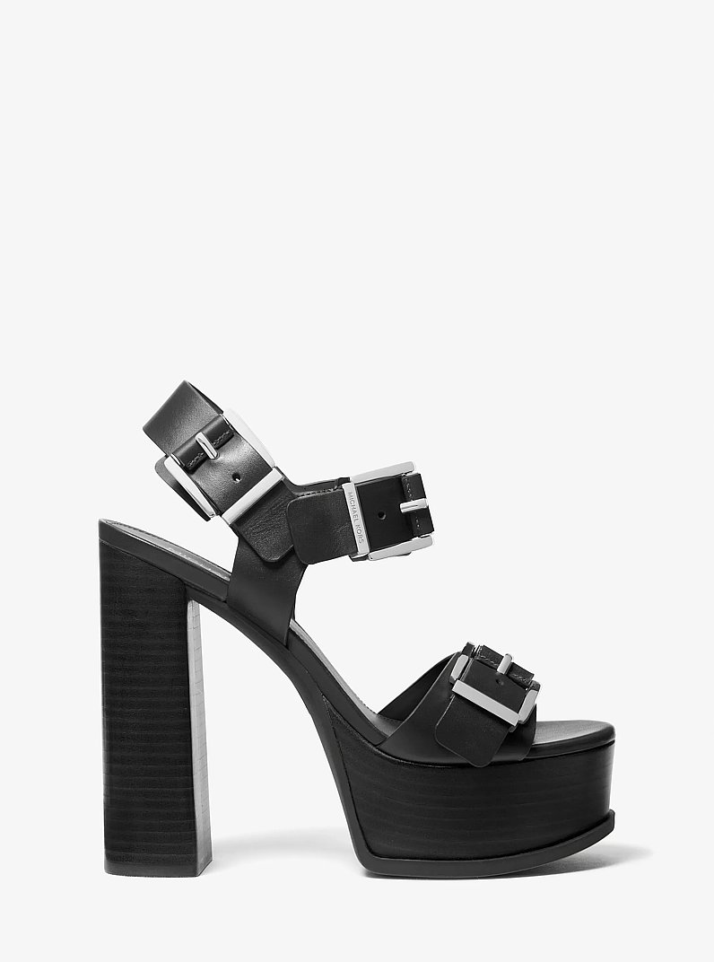 Colby Leather Platform Sandal in BLACK | Michael Kors