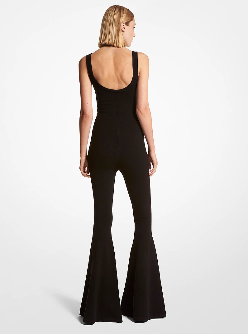 Stretch Cashmere Flared Jumpsuit in BLACK | Michael Kors
