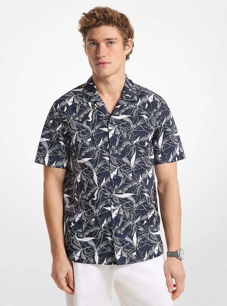 Floral Print Cotton Blend Shirt in MIDNIGHT | Michael Kors