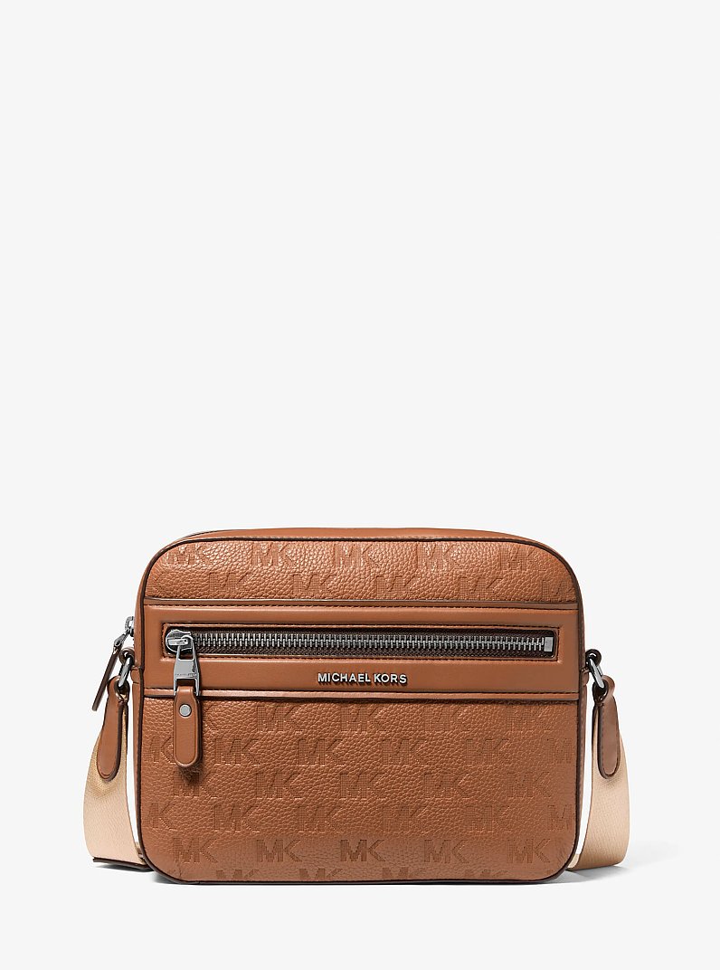 Jet Set Logo Embossed Leather Crossbody Bag in LUGGAGE | Michael Kors