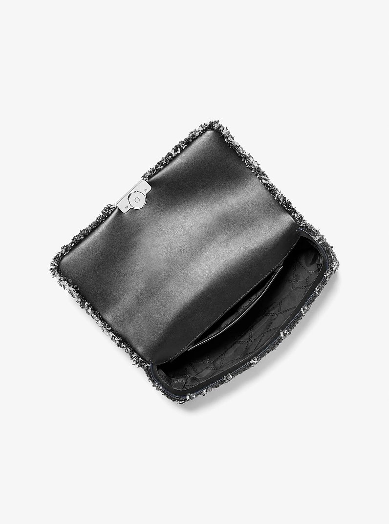 Tribeca Large Frayed Denim Shoulder Bag