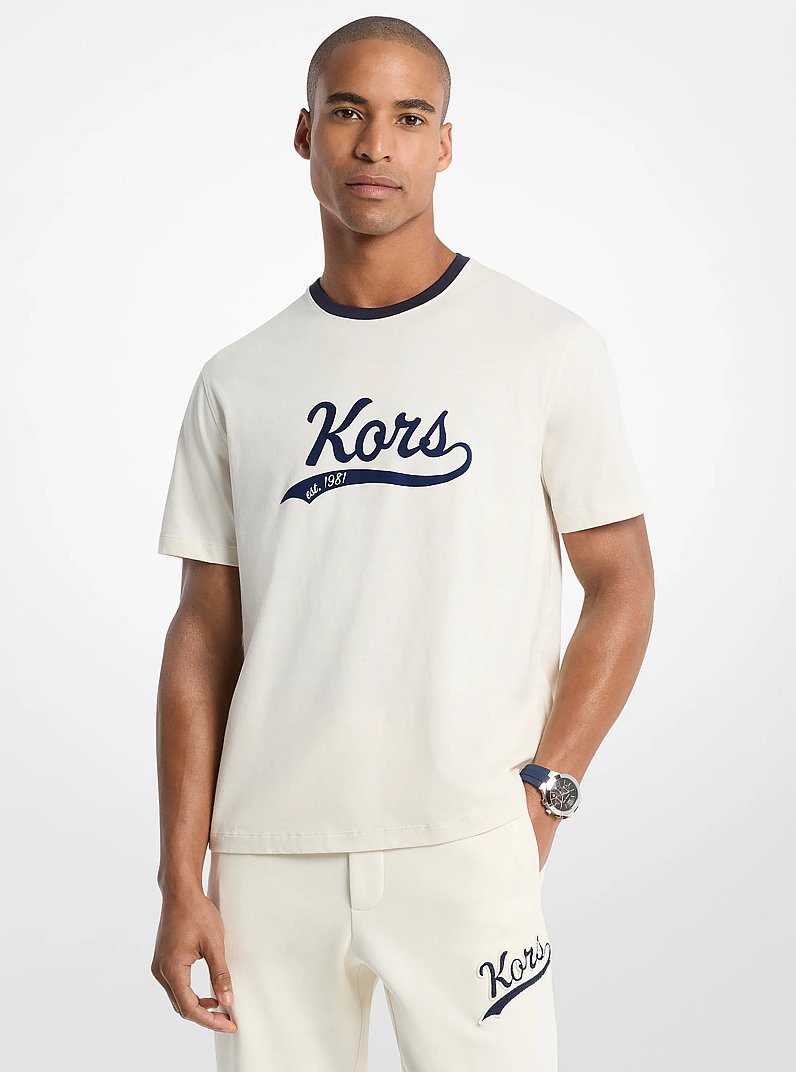 KORS Varsity Cotton Jersey T-Shirt in LT CREAM | Michael Kors