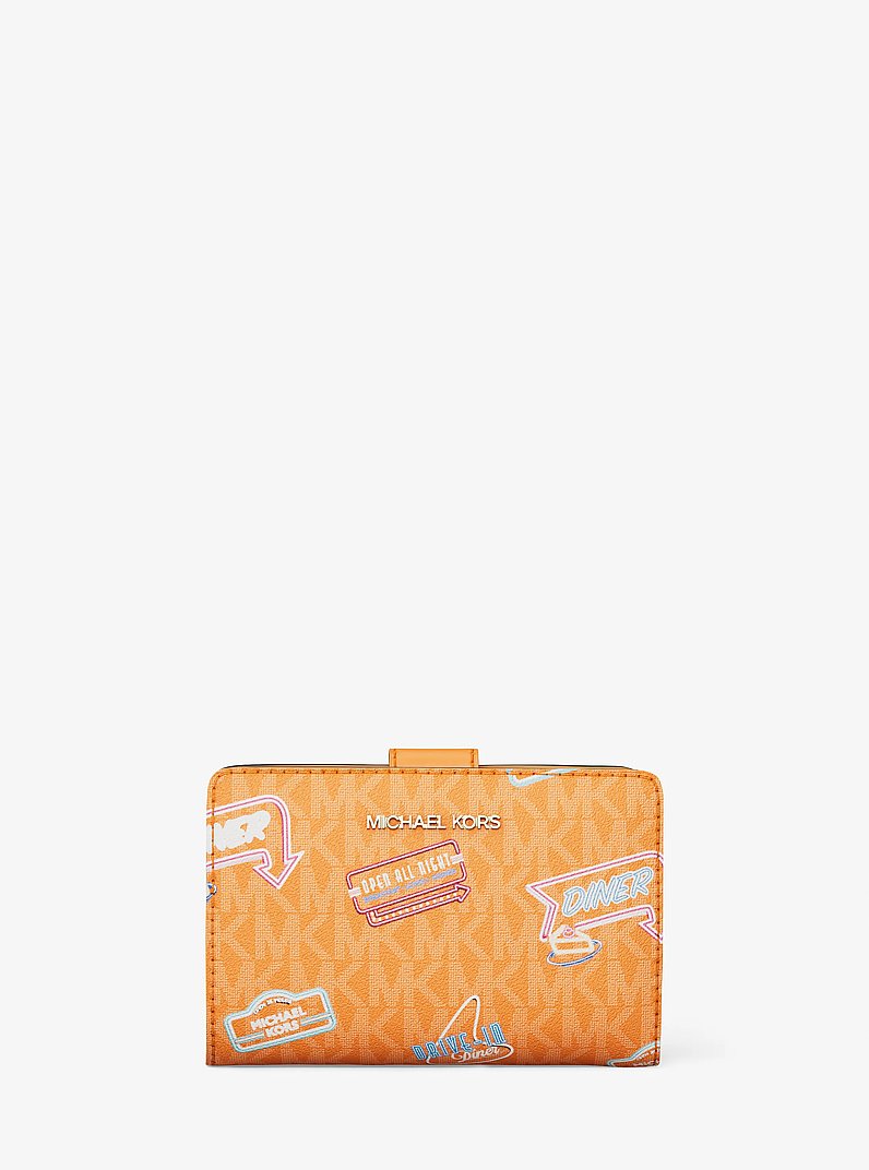 Jet Set Printed Signature Logo Bi-Fold Wallet in POP ORANGE | Michael Kors