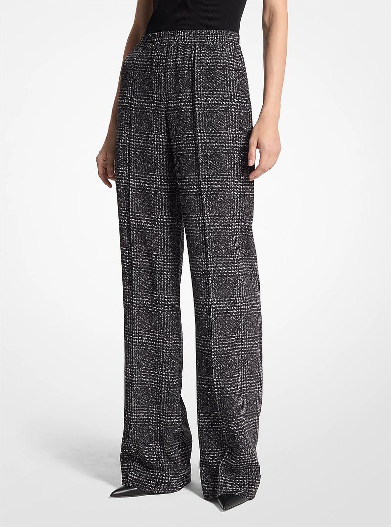 Glen Plaid Silk Crepe De Chine Pajama Pants in BLACK/WHITE | Michael Kors