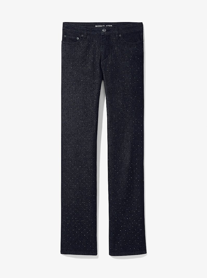 Jeans a sigaretta in denim stretch con borchie in BLACK RINSE | Michael Kors