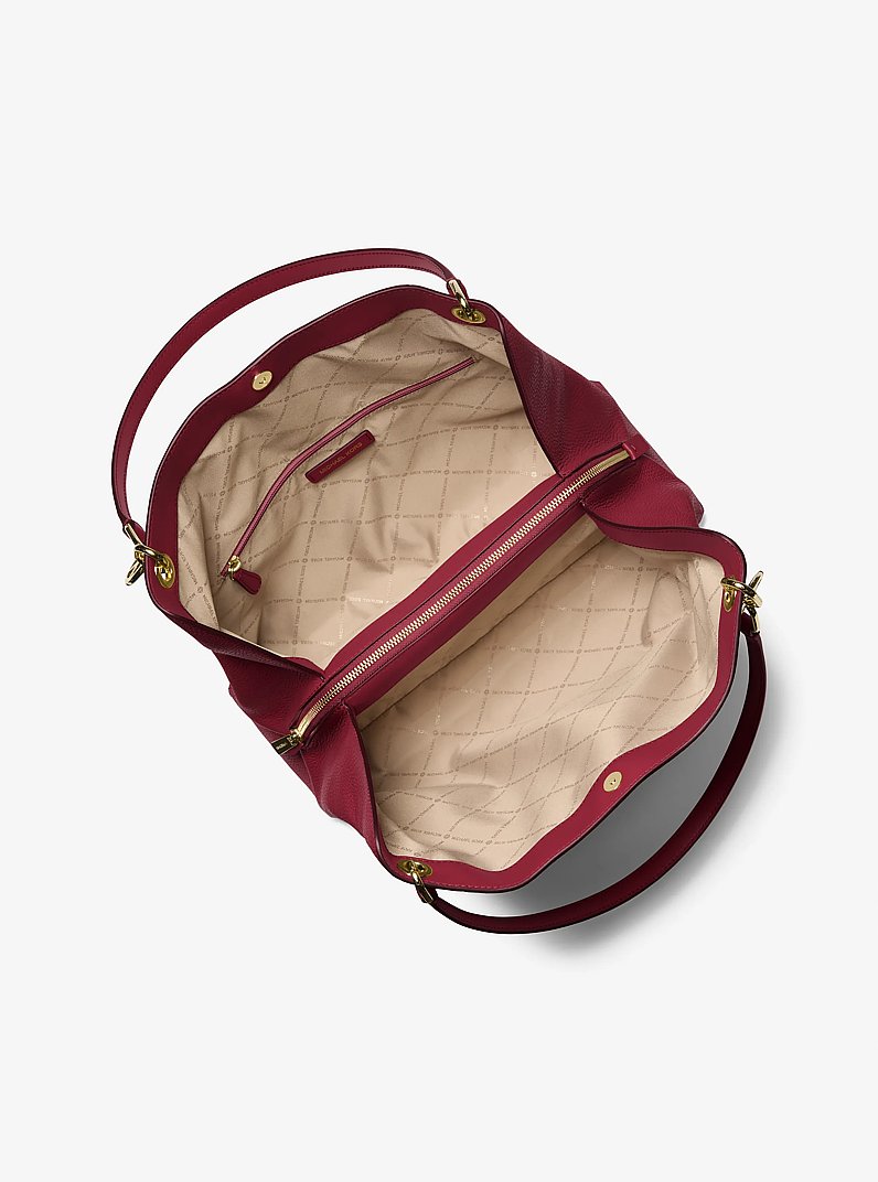 Christina Large Pebbled Leather Shoulder Bag in CHERRY | Michael Kors
