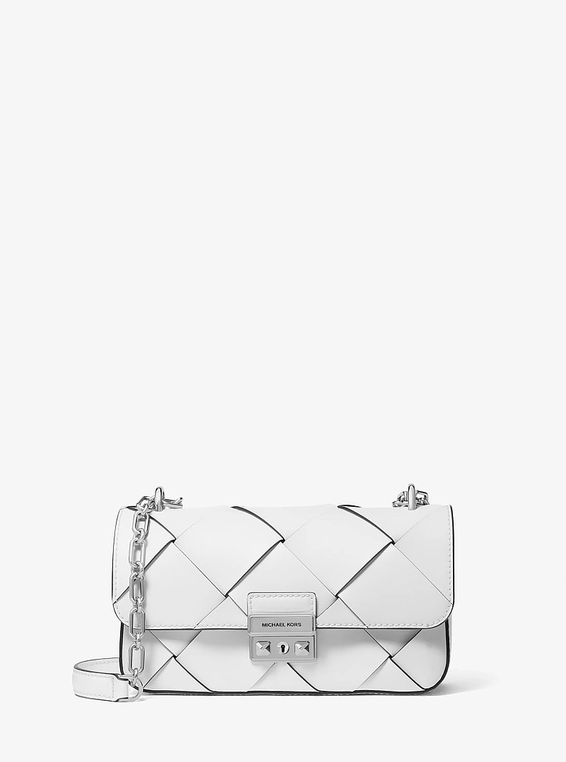 Schoudertas Tribeca van geweven leer, klein