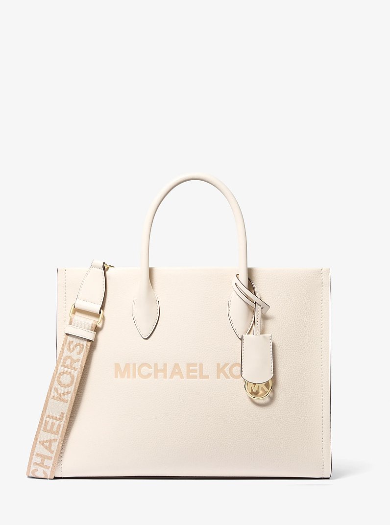 Mirella Medium Pebbled Leather Tote Bag in LT CREAM | Michael Kors