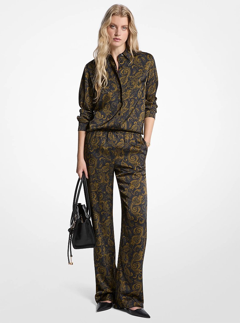 Paisley Print Satin Pajama Pants in IVY | Michael Kors