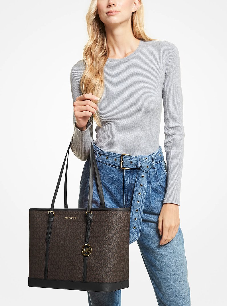 Jet Set Travel Large Logo Tote Bag in BROWN/BLK | Michael Kors