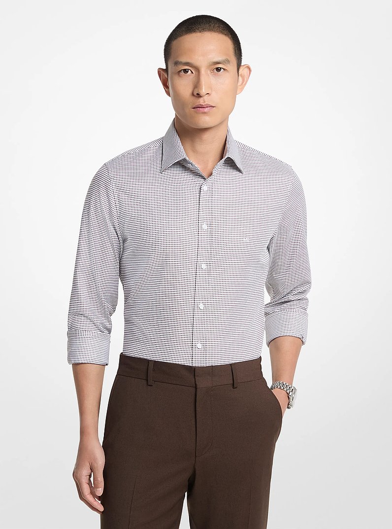 Camicia slim fit in cotone stretch dobby in MARRONE | Michael Kors