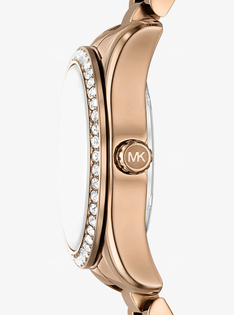 Mini Lexington Pav&eacute; Brushed Beige Gold-Tone Watch in BEIGE GOLD | Michael Kors