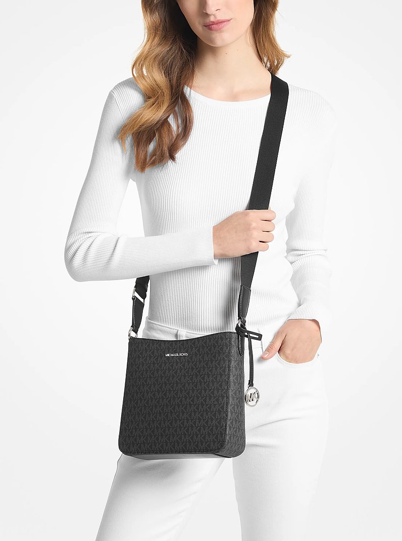 Jet Set Travel Small Signature Logo Messenger Bag in BLACK | Michael Kors