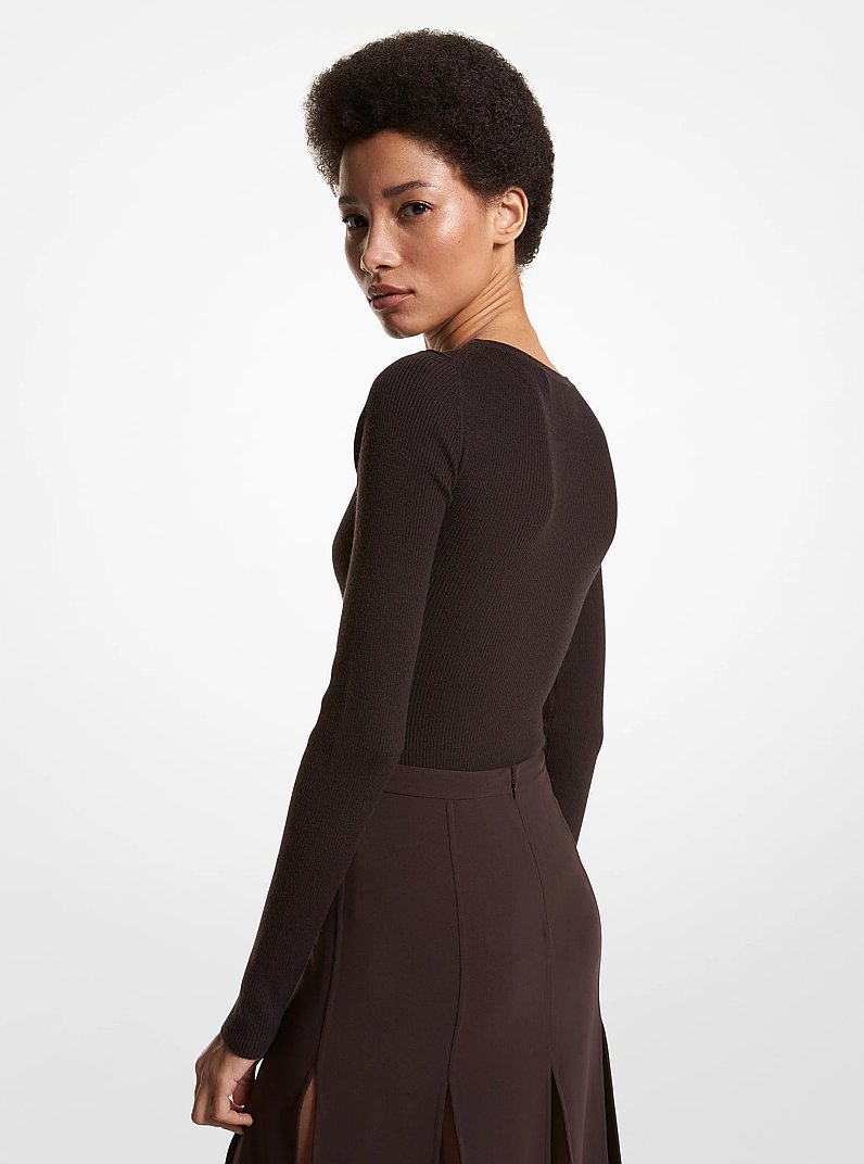 Body de mezcla de lana acanalada in CHOCOLATE | Michael Kors