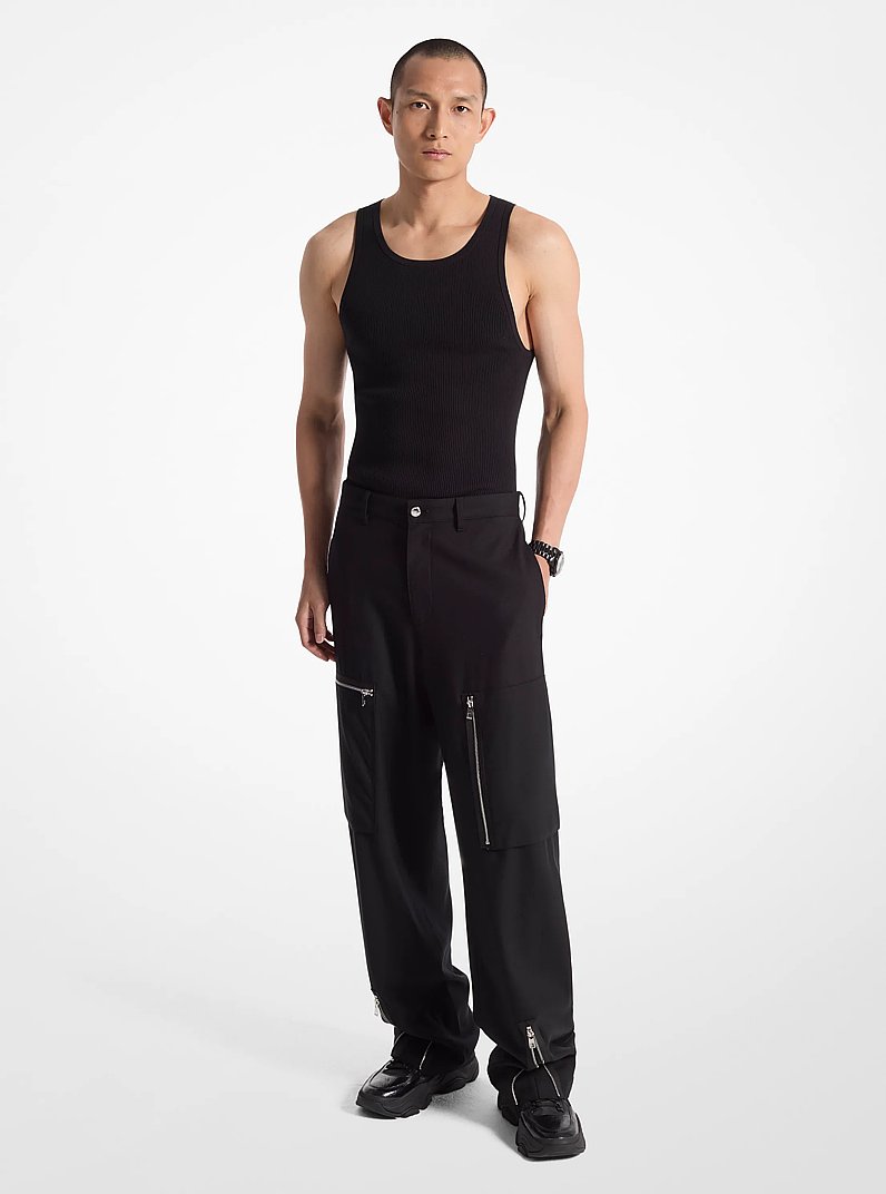 Stretch Wool Zip Cargo Pants in BLACK | Michael Kors