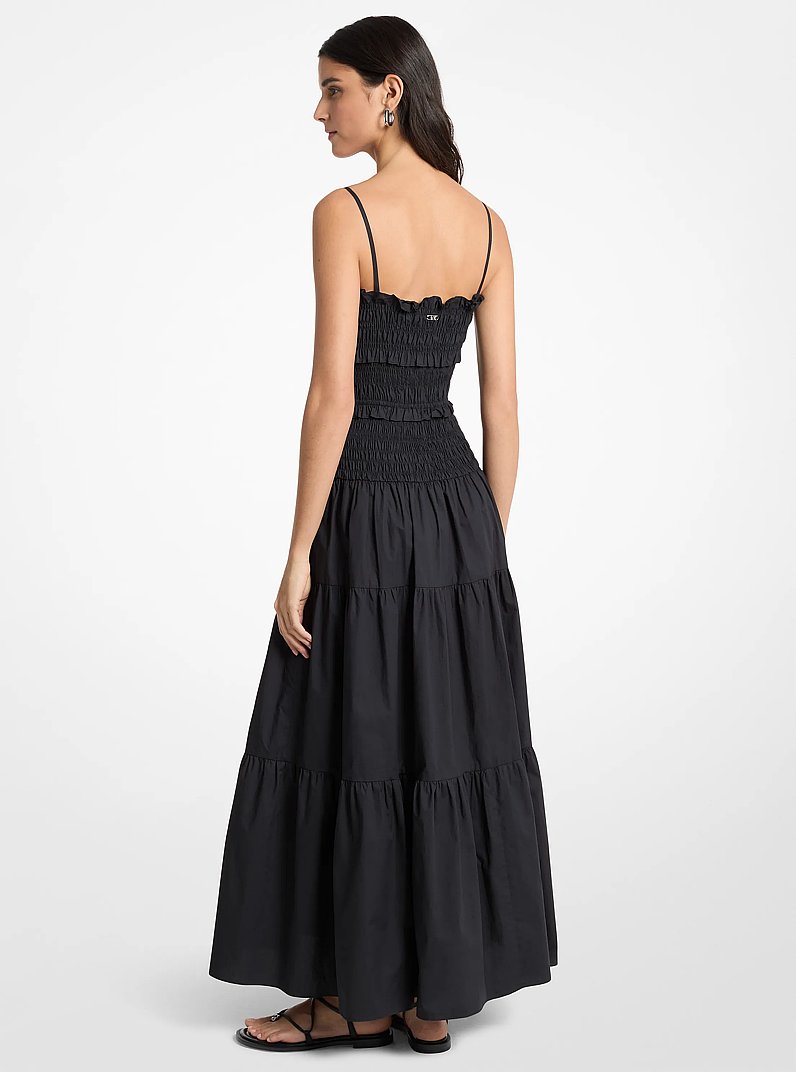 Robe longue smock&eacute;e en popeline de coton in NOIR | Michael Kors