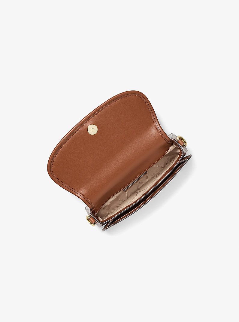 Mila Small Empire Signature Logo Shoulder Bag in VANILLA/LUGGAGE