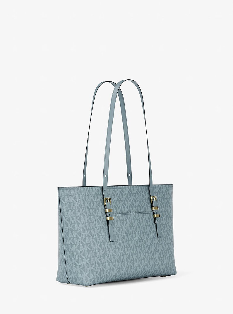 Quinn Medium Signature Logo and Leather Tote Bag in CHAMBRAY | Michael Kors