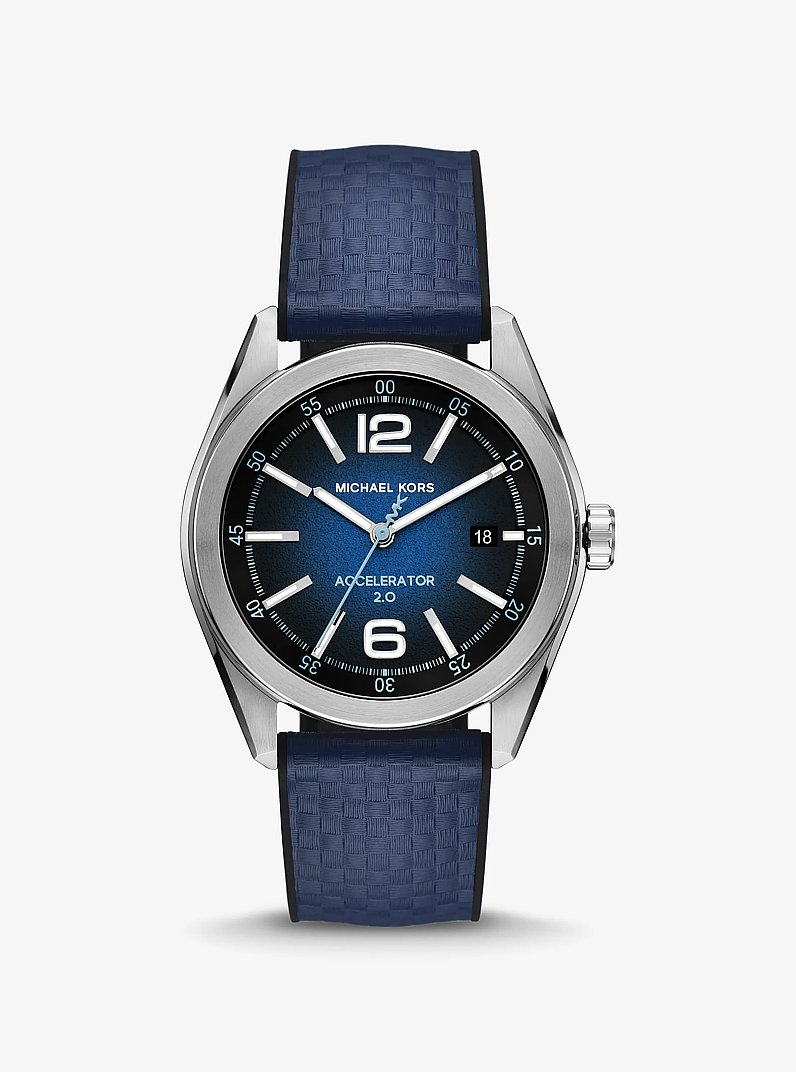 Oversized Accelerator 2.0 Silver-Tone and Textured Silicone Watch in NAVY | Michael Kors