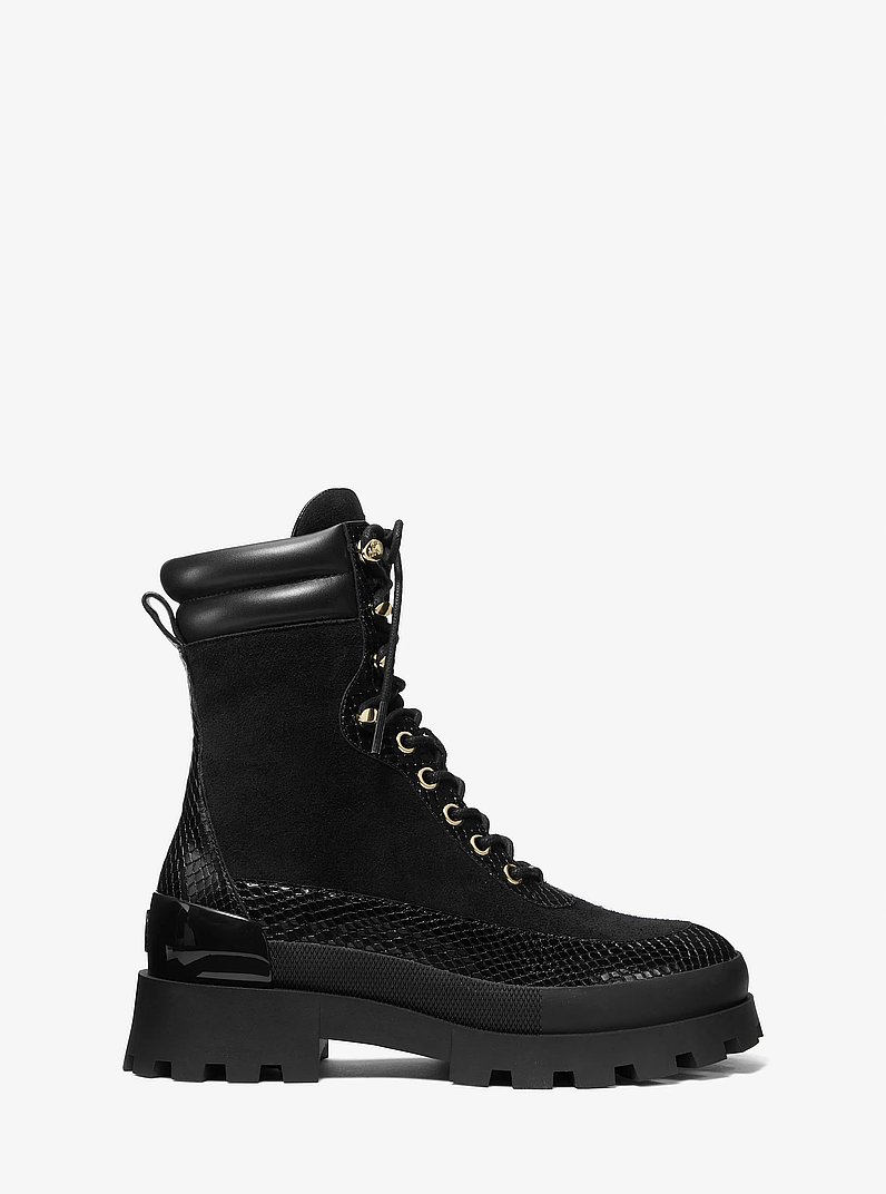 Bota Rowan de ante y piel con motivo de serpiente en relieve