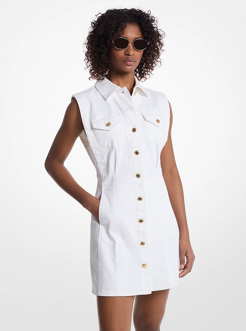 Stretch Denim Sleeveless Shirtdress in OPTIC WHITE | Michael Kors