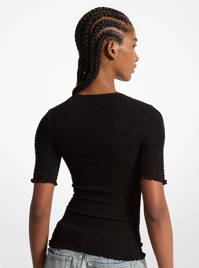 Smocked Georgette Shirt in BLACK | Michael Kors