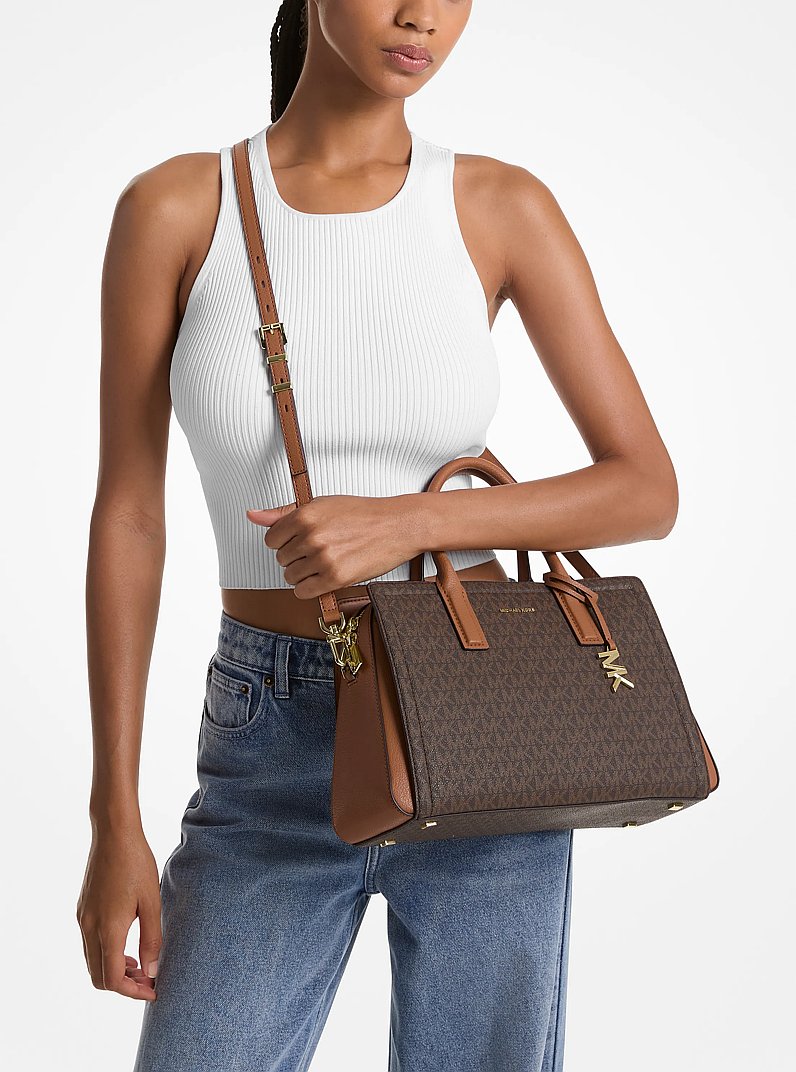 Laila Medium Signature Logo Satchel in BRN/ACORN | Michael Kors
