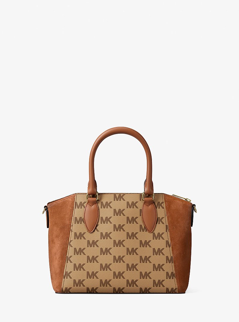 Sienna Small Logo Jacquard and Leather Satchel