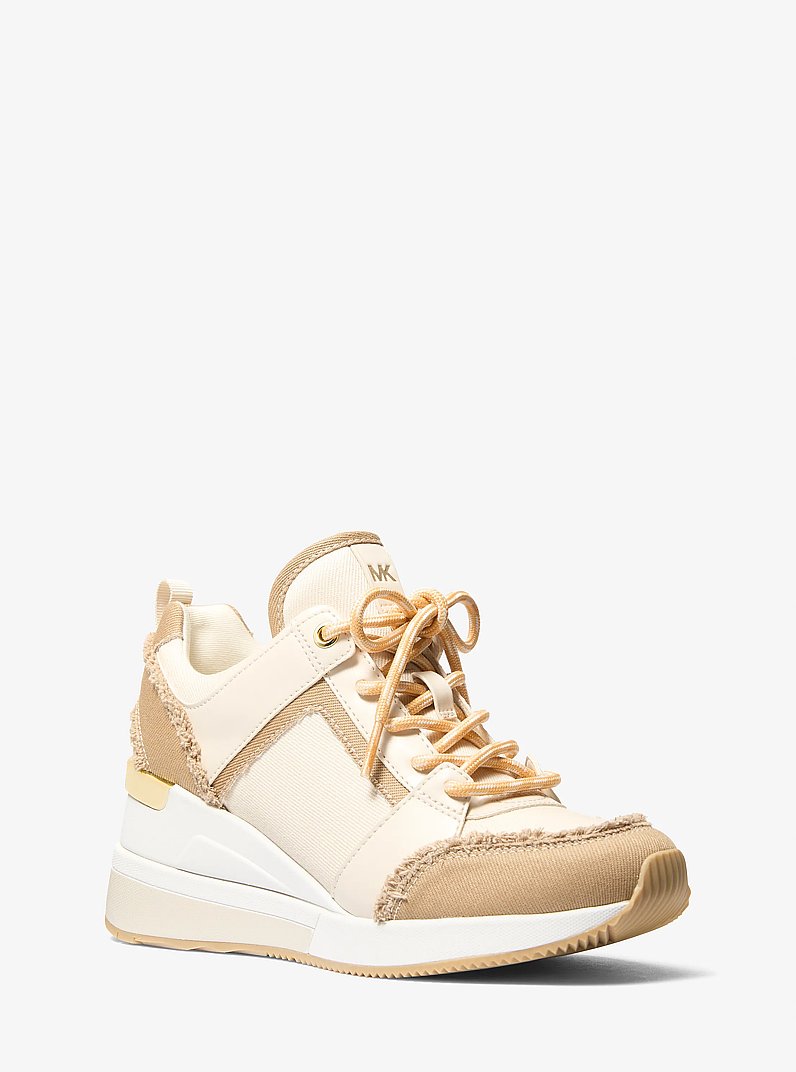Georgie Two-Tone Denim Wedge Trainer in LT CREAM | Michael Kors