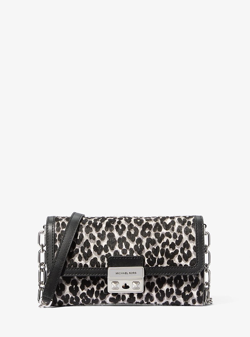 Tribeca Large Leopard Print Calf Hair Convertible Crossbody Bag in BLACK COMBO | Michael Kors