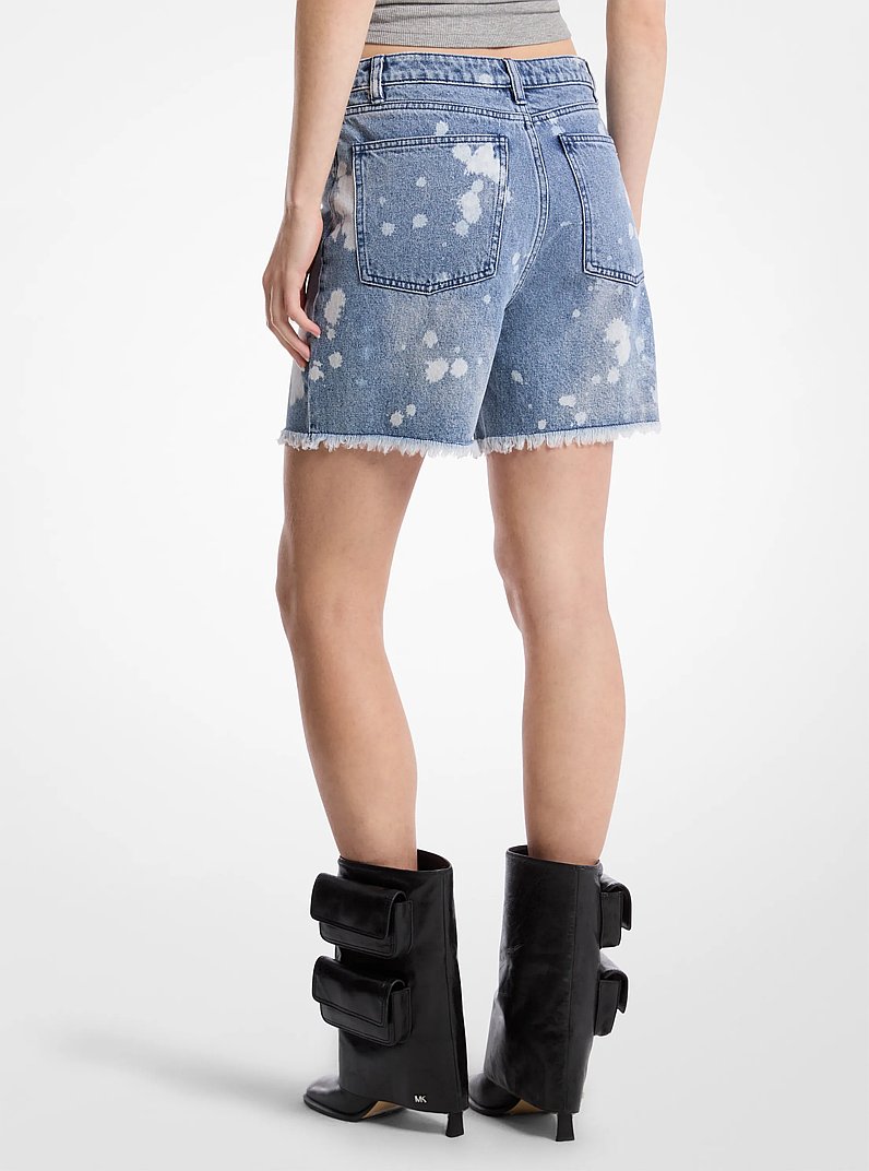 Hand-Splattered Bleach Denim Boyfriend Shorts in UNION WASH | Michael Kors