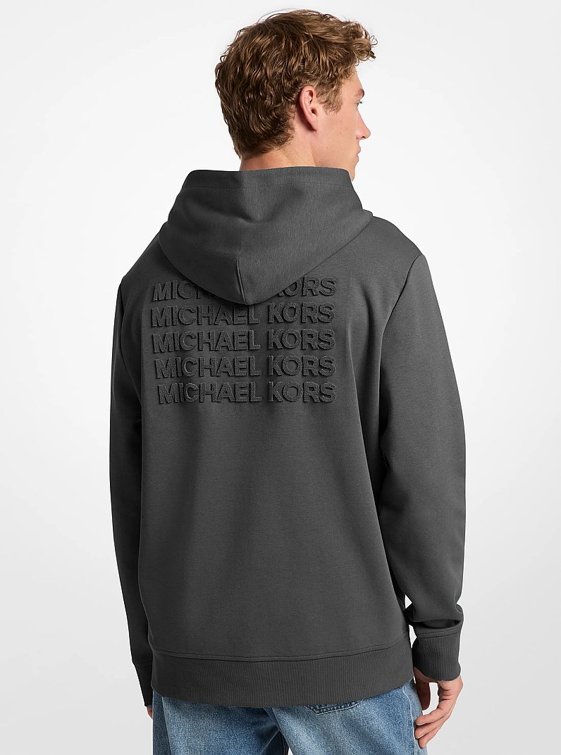 Embossed Logo Cotton Blend Hoodie in BLACK | Michael Kors