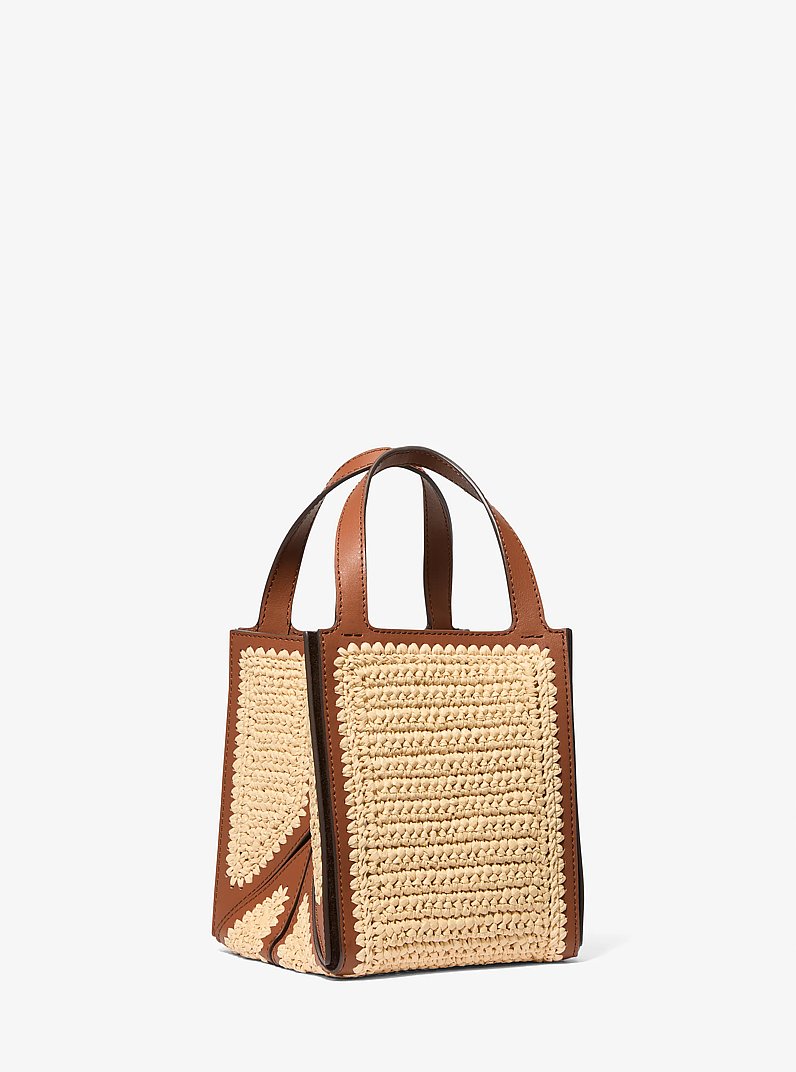 Jordi Small Hand-Crocheted Straw and Leather Tote Bag in NATURAL/LUGGAGE | Michael Kors