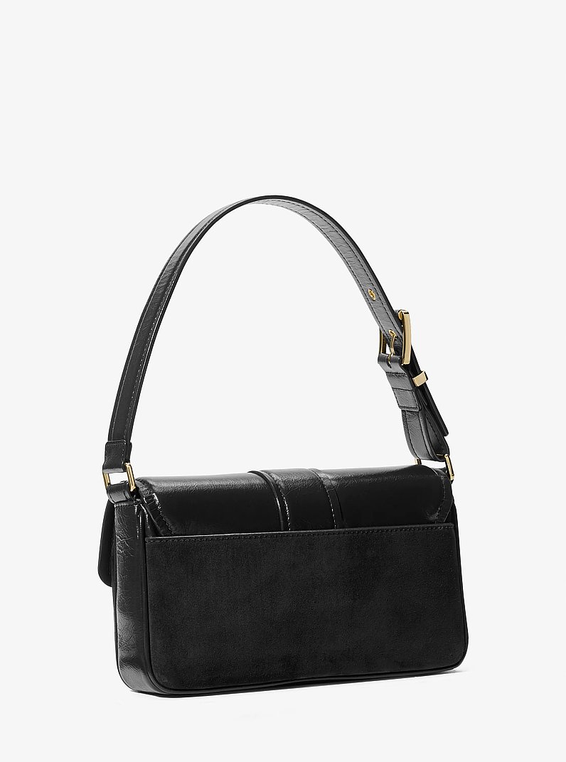 Colby Medium Crackled Leather and Suede Shoulder Bag in BLACK | Michael Kors