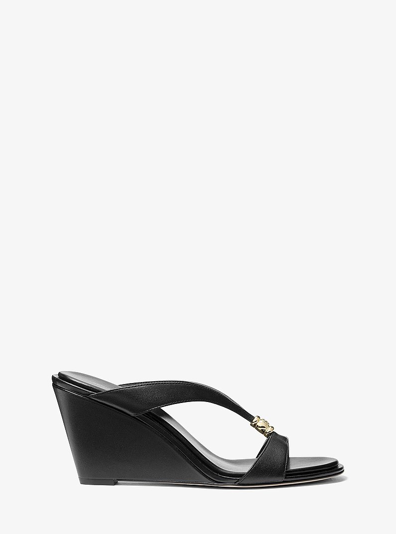 Cherie Leather Wedge Sandal in BLACK | Michael Kors