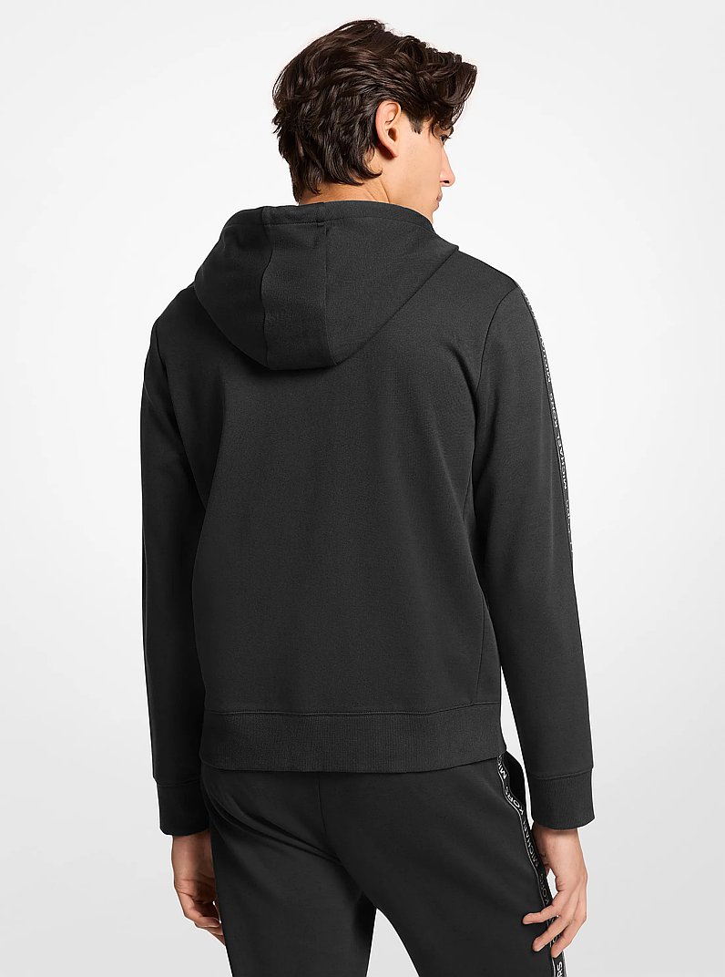 Logo Tape Cotton Blend Zip-Up Hoodie in BLACK | Michael Kors