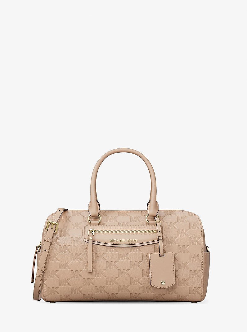 Borsone Jet Set Travel medio in pelle con logo goffrato e tracolla in CACHI | Michael Kors