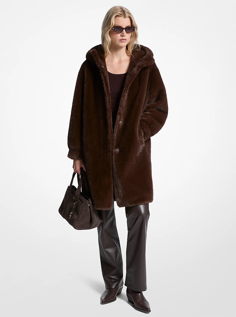 Faux Fur Hooded Coat in CHOCOLATE | Michael Kors
