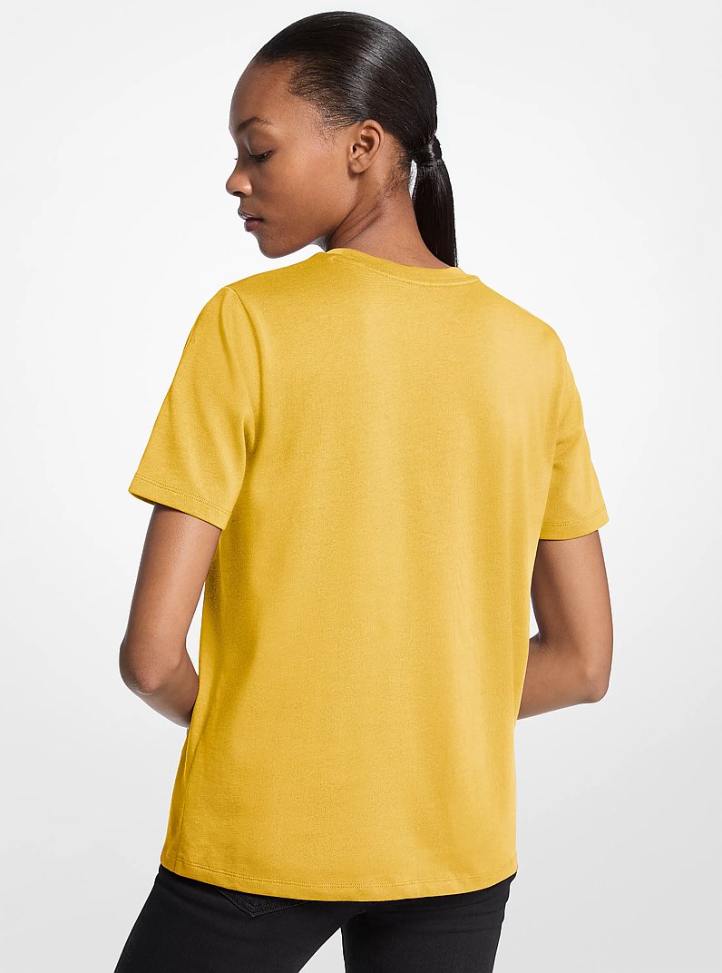 T-shirt en jersey de coton biologique avec logo &agrave; boutons in JAUNE MARGUERITE VIF | Michael Kors