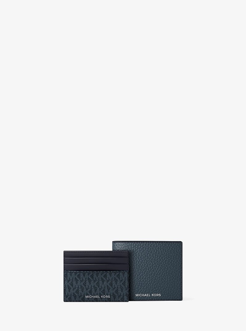 Pebbled Leather Billfold Wallet and Signature Logo Card Case Gift Set in ADMRL/PLBLUE | Michael Kors