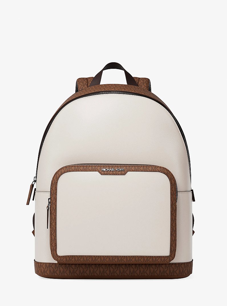 Cooper Medium Pebbled Leather and Signature Logo Commuter Backpack in LT CRM/LUGG | Michael Kors