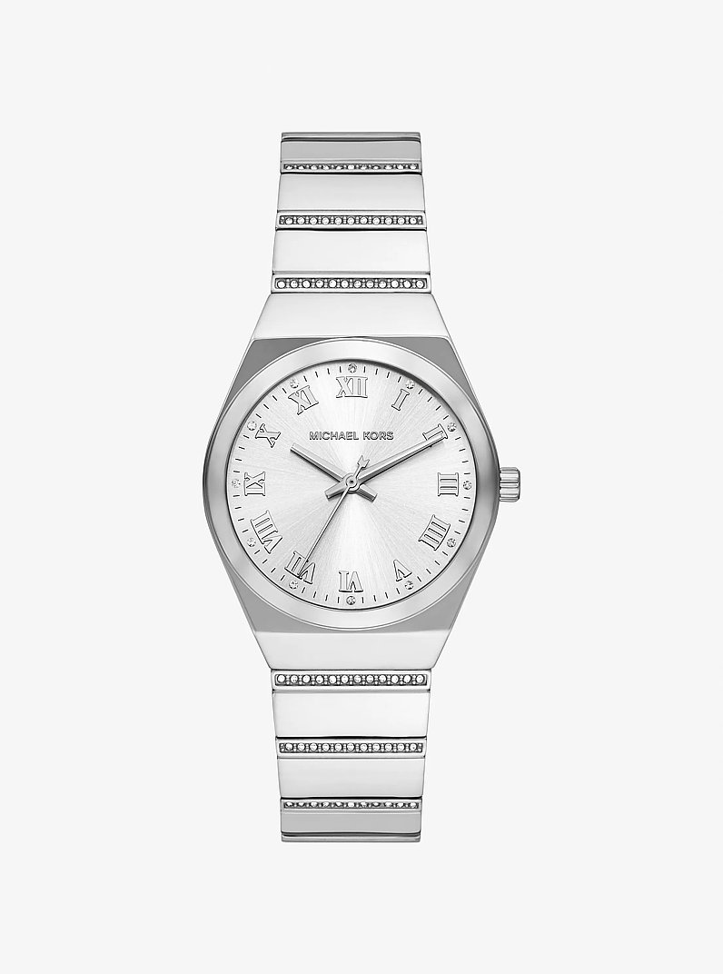 Mini Lennox Pav&eacute; Silver-Tone Watch in SILVER | Michael Kors