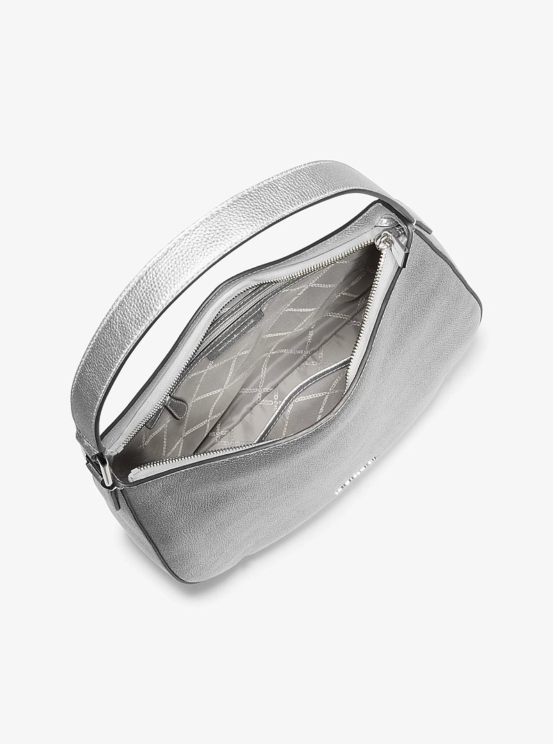 Kensington Large Metallic Leather Hobo Shoulder Bag in SILVER | Michael Kors