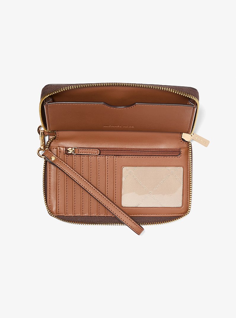 Jet Set Signature Logo Smartphone Wristlet in BROWN | Michael Kors