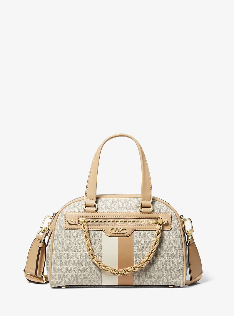 Williamsburg Small Logo Stripe Satchel in VANILLA COMBO | Michael Kors