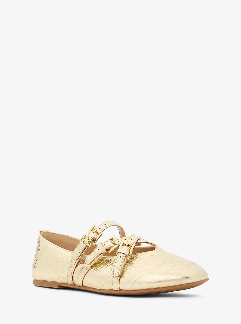Indy Flex Crackled Metallic Leather Ballet Flat in PALE GOLD | Michael Kors