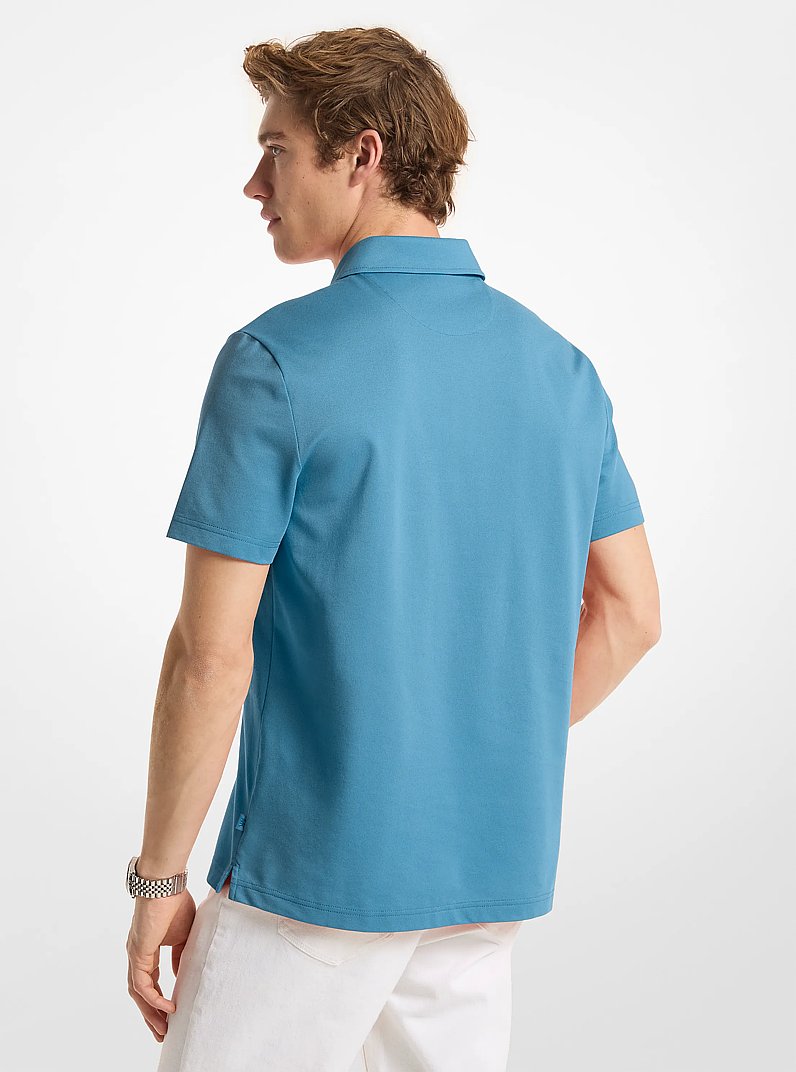 Cotton Blend Piqu&eacute; Zip-Up Polo Shirt in LIGHT LAGOON | Michael Kors