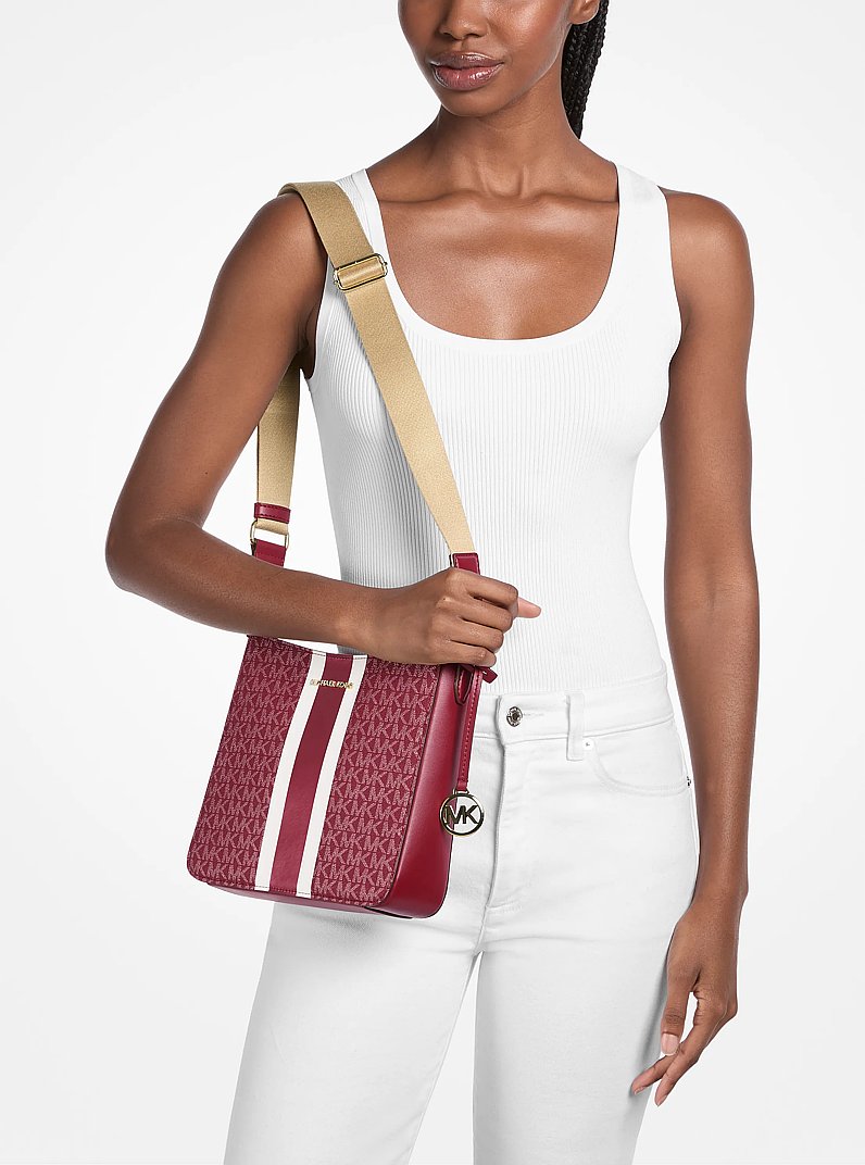 Jet Set Small Signature Logo Stripe Crossbody Bag in CHERRY | Michael Kors