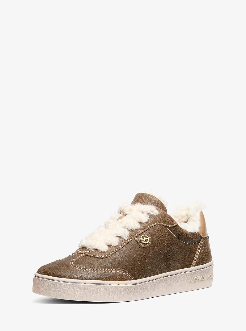 Scotty Distressed Leather and Sherpa Sneaker in HUSK | Michael Kors