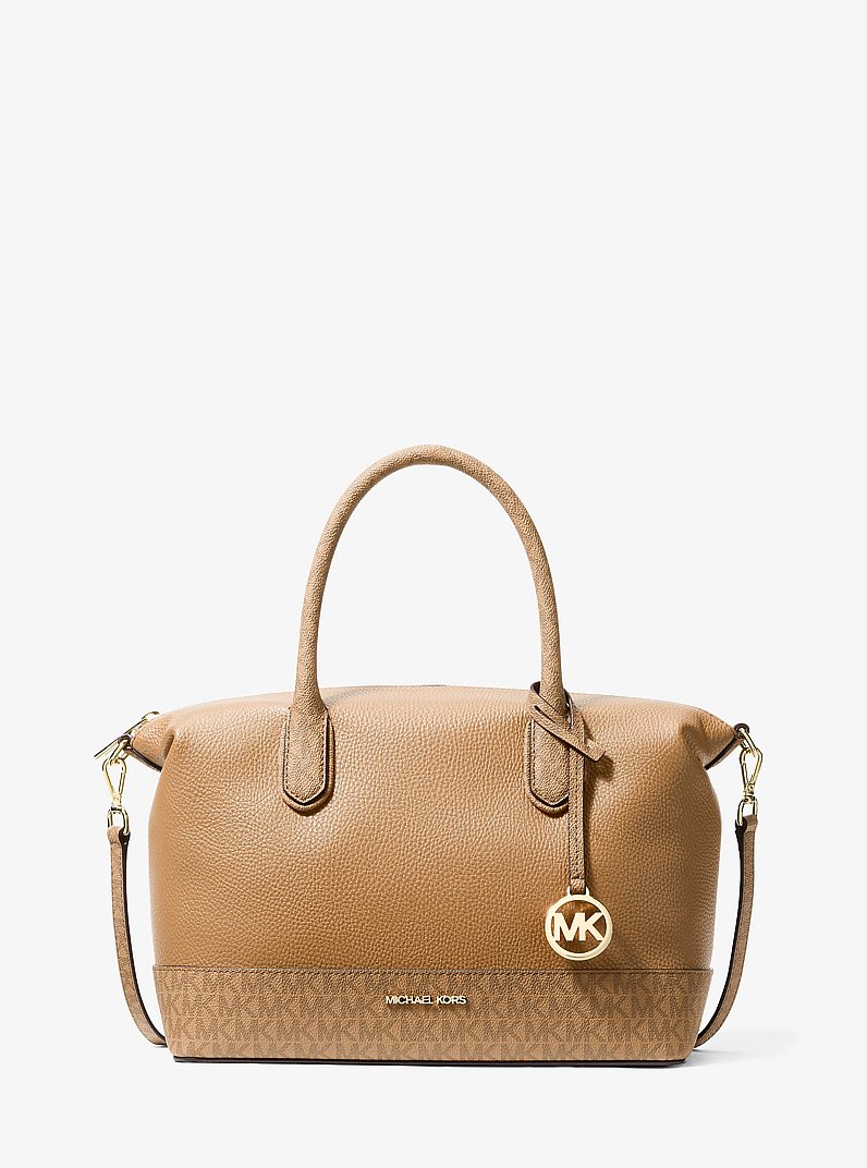 Henkeltasche Hyde Medium aus gekrispeltem Material und Signature-Logostoff in KAMEL | Michael Kors